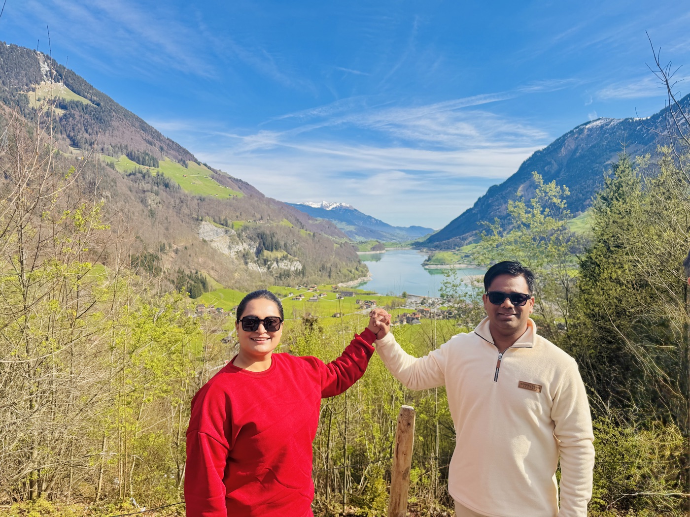 Shreya and Ravi on a trip in the Swiss mountains